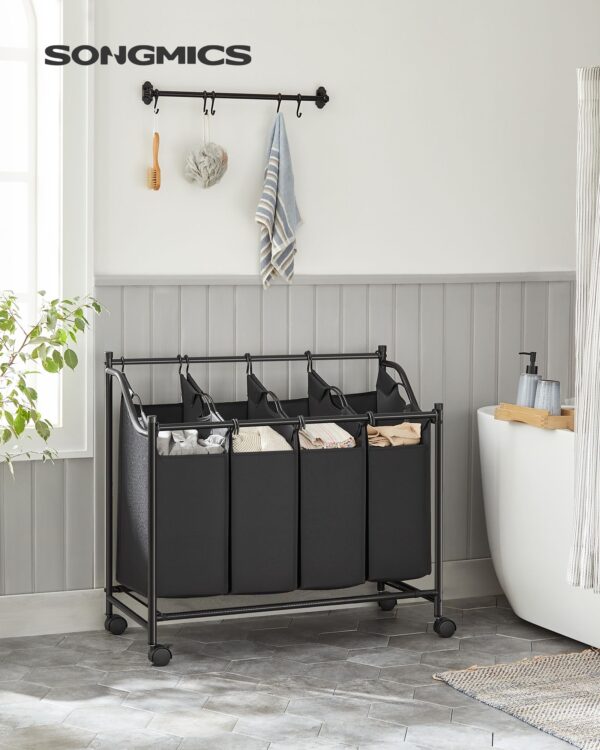 Vonios vežimėlis su 4 skalbinių krepšiais juodos spalvos 2