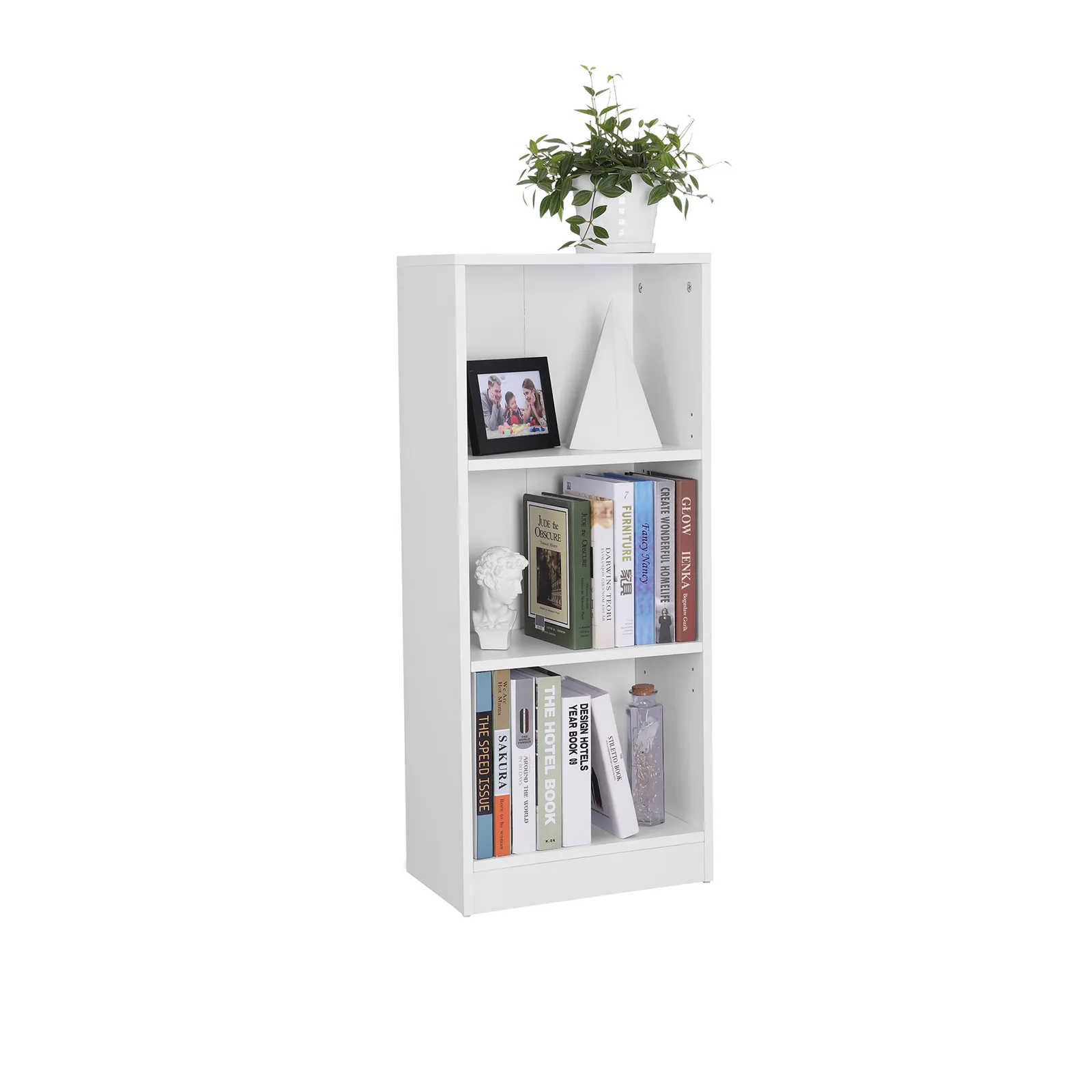 Balta lentyna 3 pakopų pastatoma knygoms Adjustable Shelves Bookcase LBCW