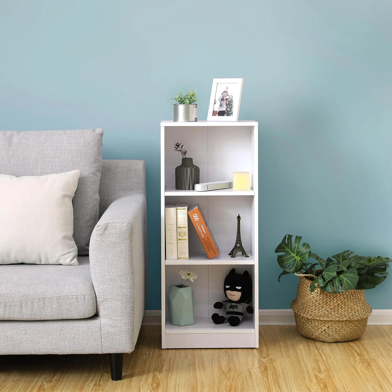 Balta lentyna 3 pakopų pastatoma knygoms Adjustable Shelves Bookcase LBCW