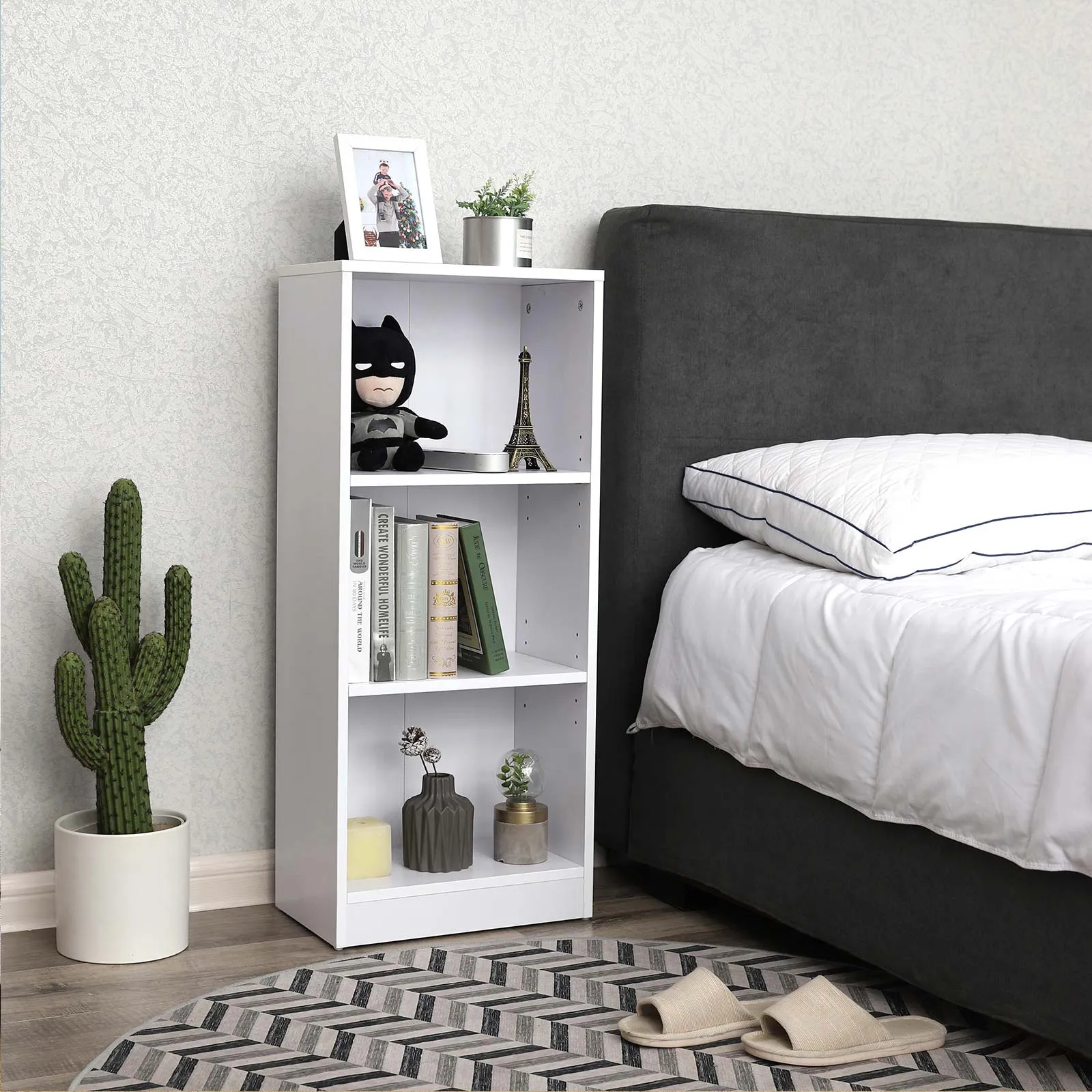 Balta lentyna 3 pakopų pastatoma knygoms Adjustable Shelves Bookcase LBCW