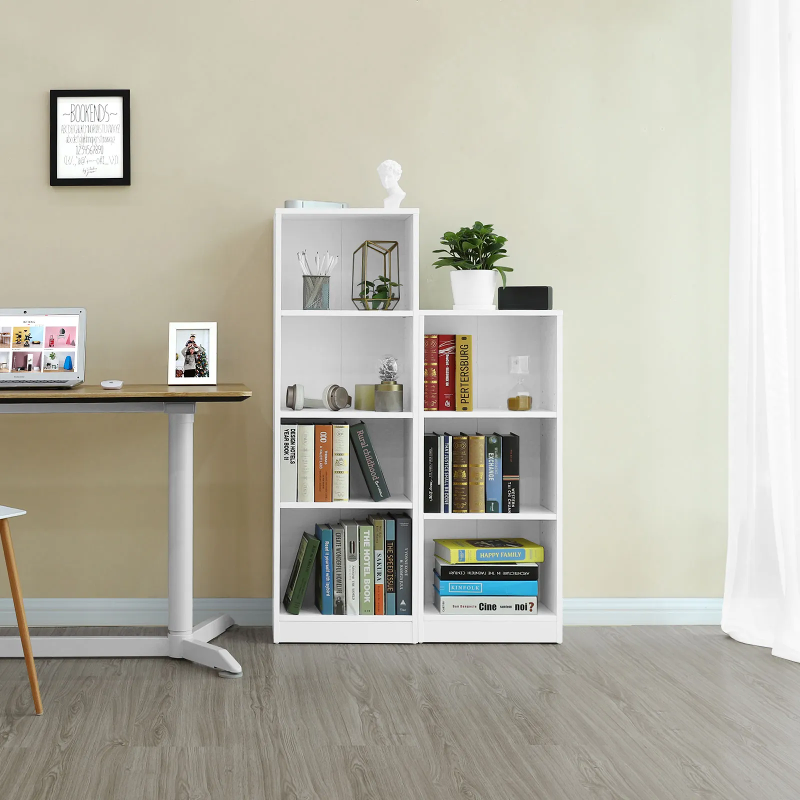 Balta lentyna 3 pakopų pastatoma knygoms Adjustable Shelves Bookcase LBCW