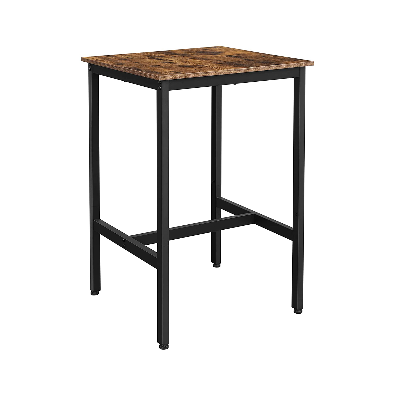 Baro stalas 60x60cm pločio vintažinis rudas su juodu plieno rėmu