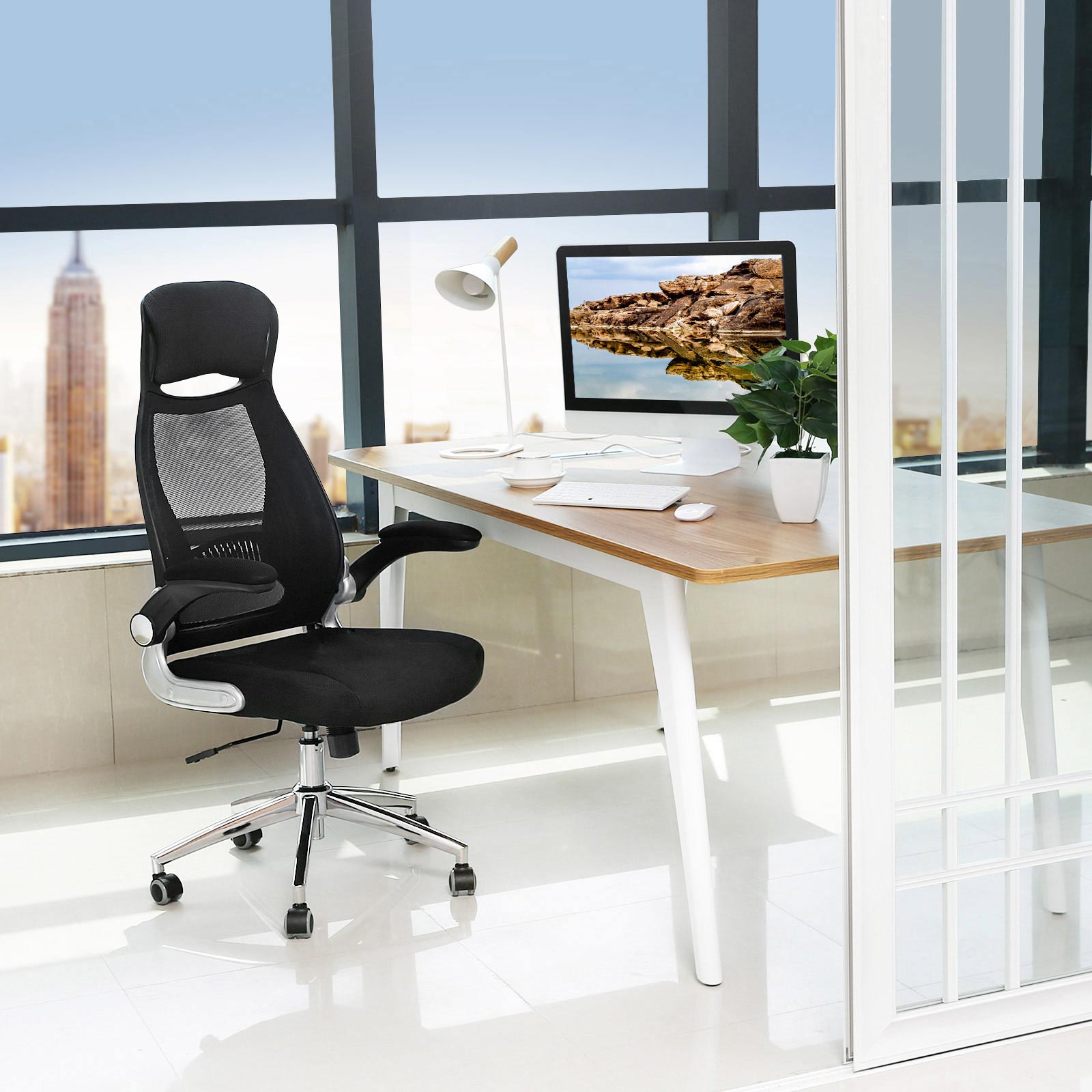 Biuro kėdė modernaus dizaino su tinkleliu ergonominė juoda 3