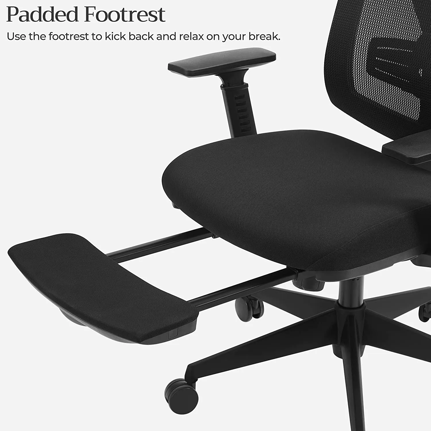 OBN61BKV1 2 balduloftaslt Biuro kėdė su ištraukiama kojų atrama tinkleliu ergonominė juoda Biuras