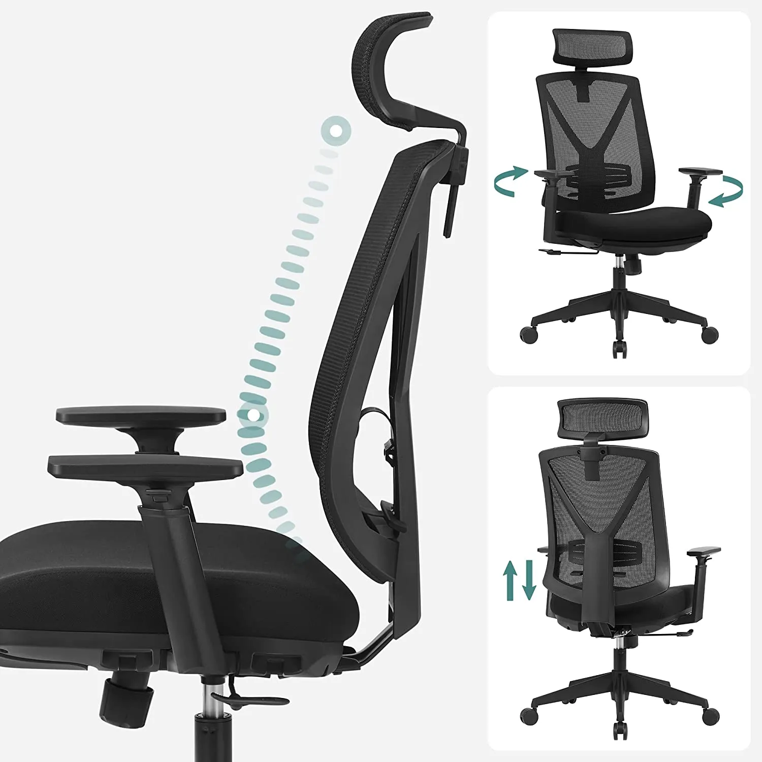 OBN61BKV1 3 balduloftaslt Biuro kėdė su ištraukiama kojų atrama tinkleliu ergonominė juoda Biuras