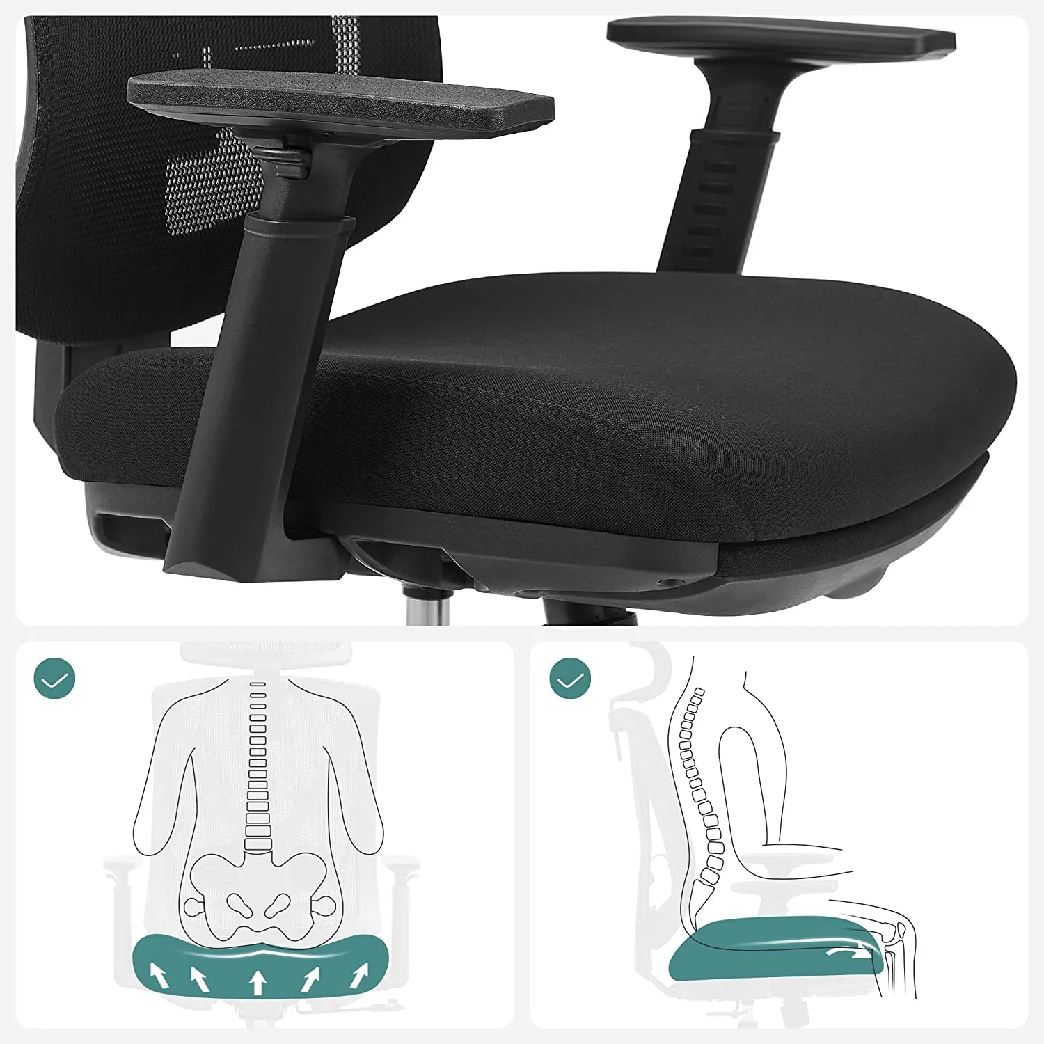 OBN61BKV1 5 balduloftaslt Biuro kėdė su ištraukiama kojų atrama tinkleliu ergonominė juoda Biuras