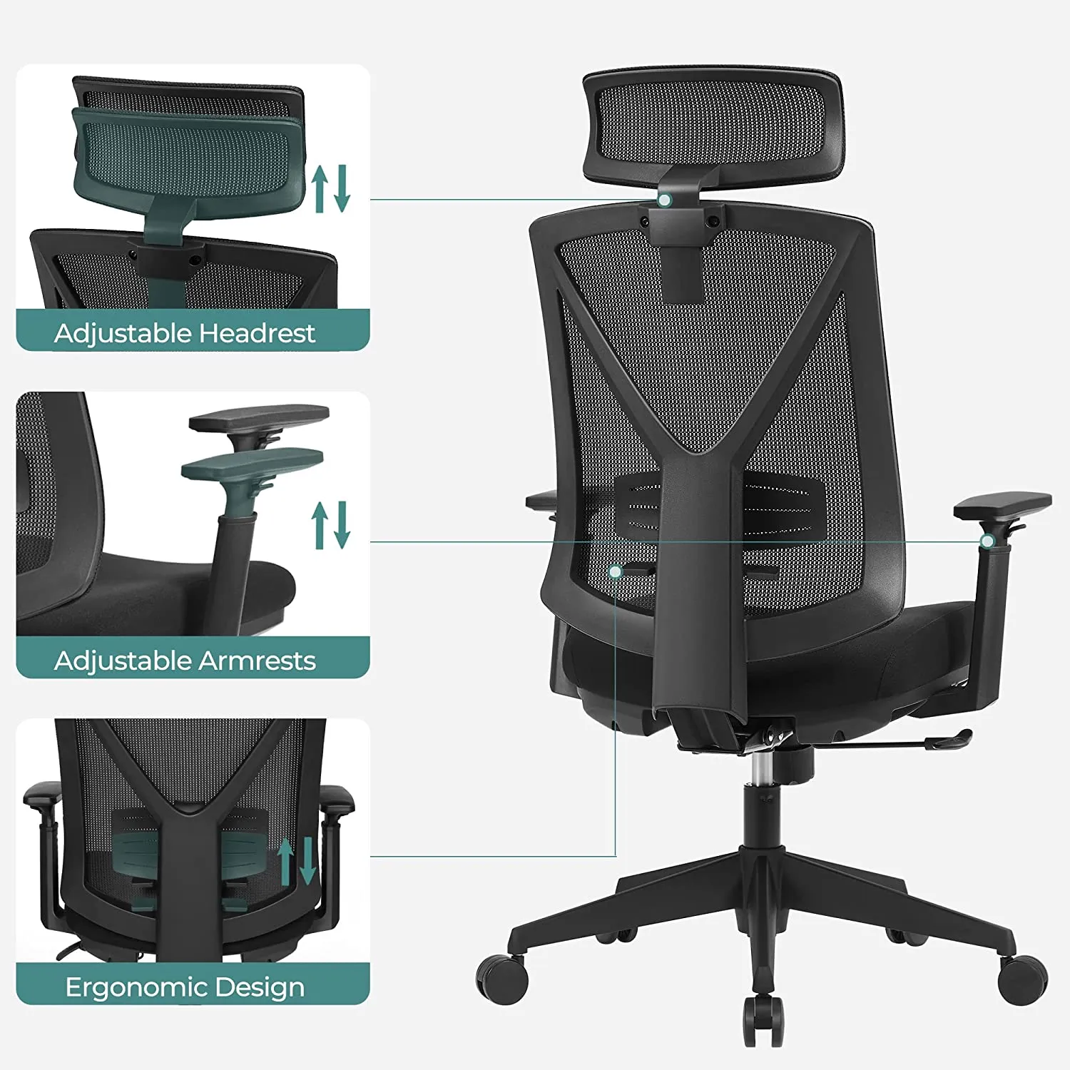 OBN61BKV1 6 balduloftaslt Biuro kėdė su ištraukiama kojų atrama tinkleliu ergonominė juoda Biuras