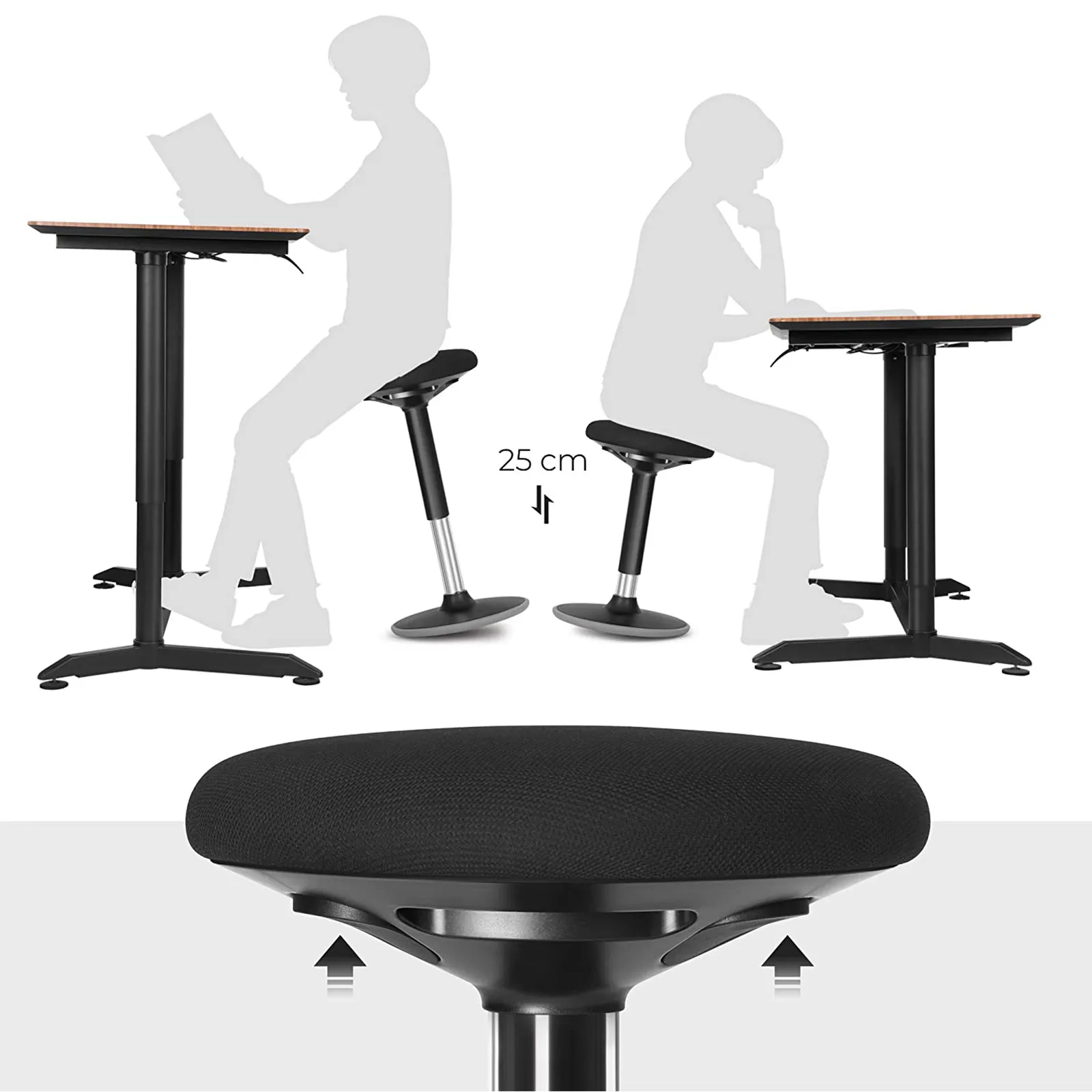 5 4 balduloftaslt Ergonominė biuro darbo taburetė 50-65cm aukščio juoda Biuras