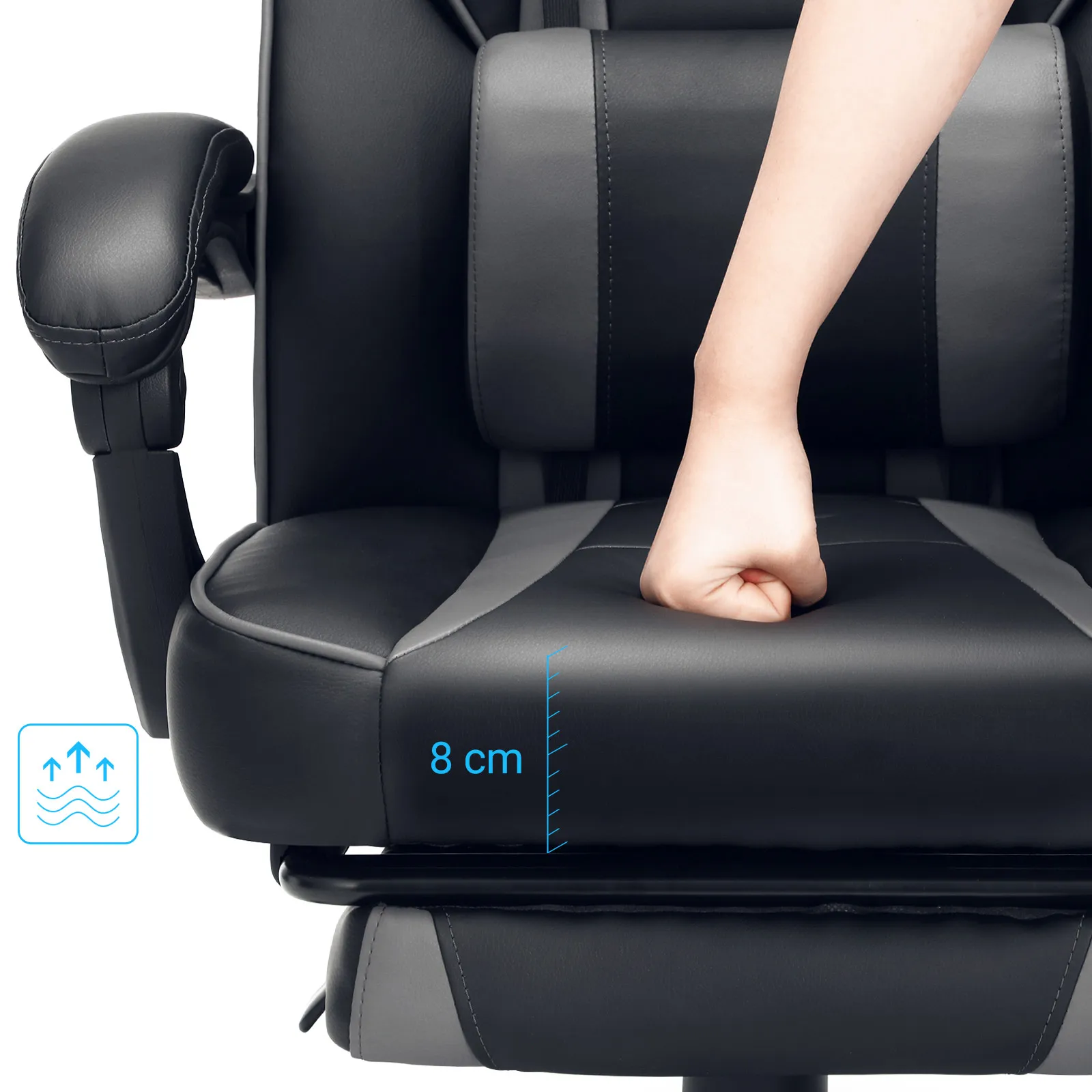 Ergonominė žaidimų kėdė su atrama kojoms juoda pilka Ergonominė žaidimų kėdė su atrama kojoms juoda pilka Akcija