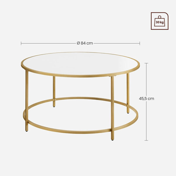 Kavos staliukas apvalus aukso spalvos rėmu baltu stalviršiumi 84cm skersmens 6