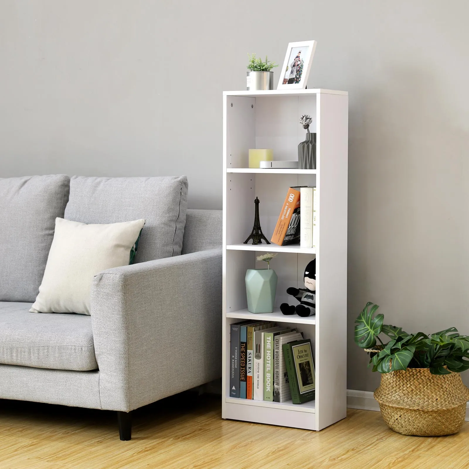 Knygų lentyna siaura 4 skyrių balta pastatoma LBC104W VASAGLE Knygų lentyna siaura skyrių balta pastatoma LBCW