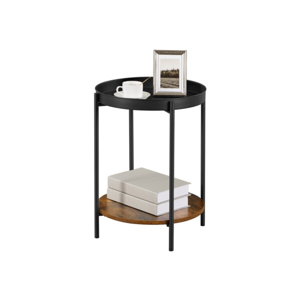 Kompaktiškas staliukas prie lovos rudas juodas su nuimama viršutine dalimi 2