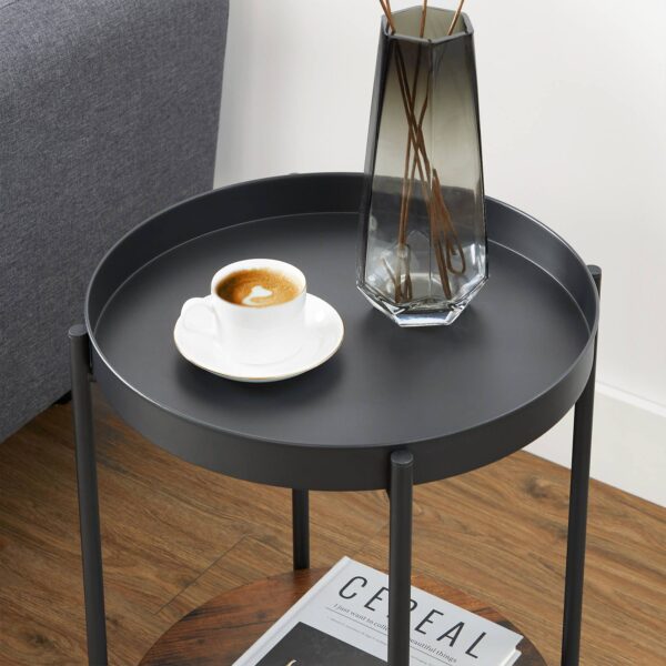 Kompaktiškas staliukas prie lovos rudas juodas su nuimama viršutine dalimi 5