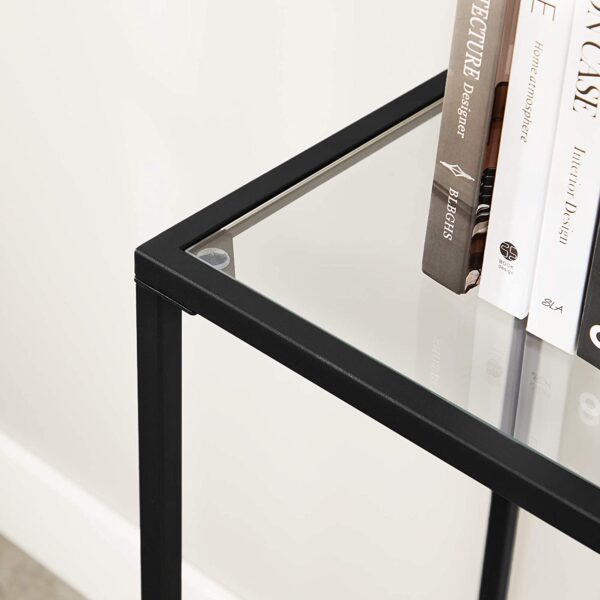 Konsolinis stalas lentyna minimalistinio stiliaus juoda su stiklu 5