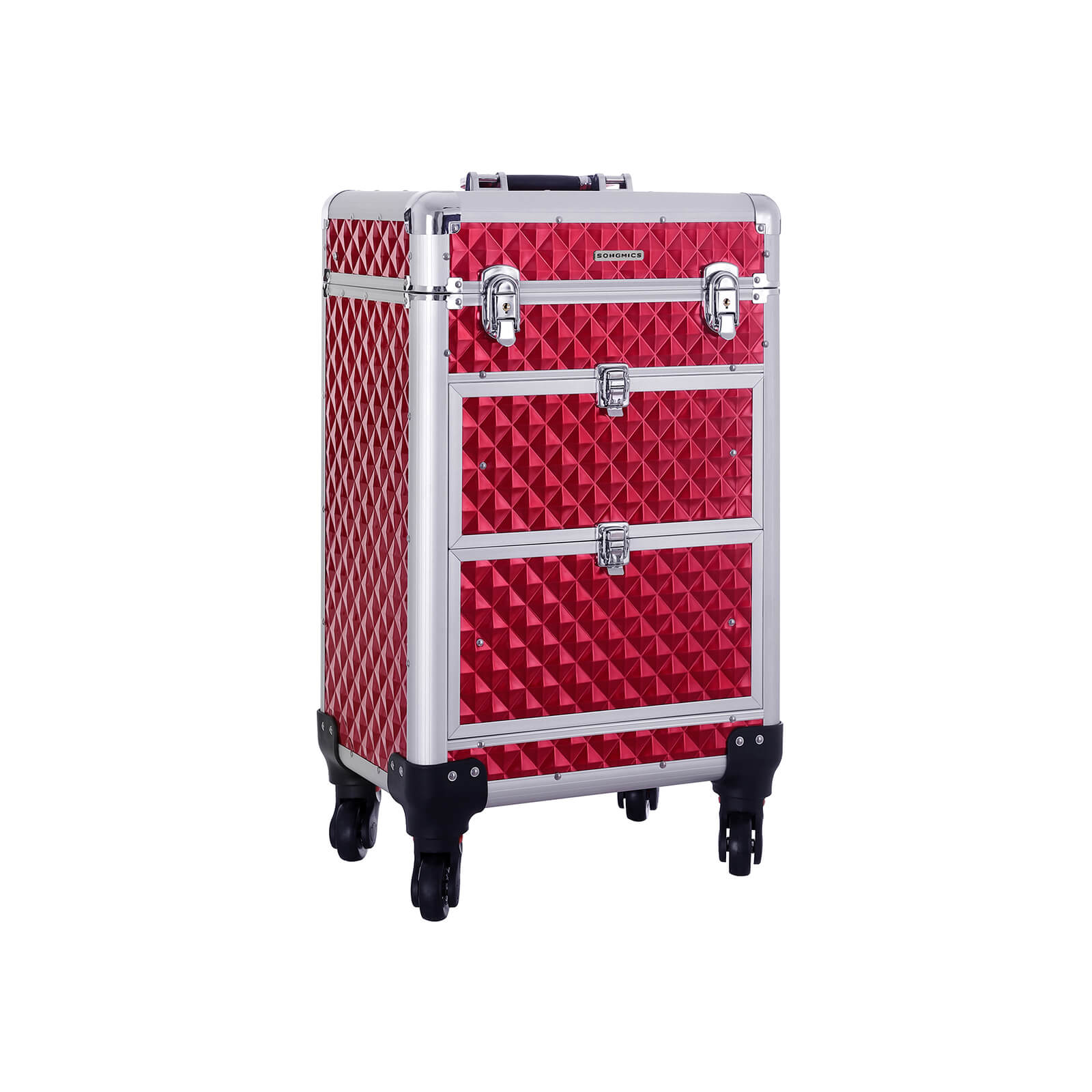 Kosmetinis lagaminas su 4 ratukais apsaugotais kampais raudonos spalvos