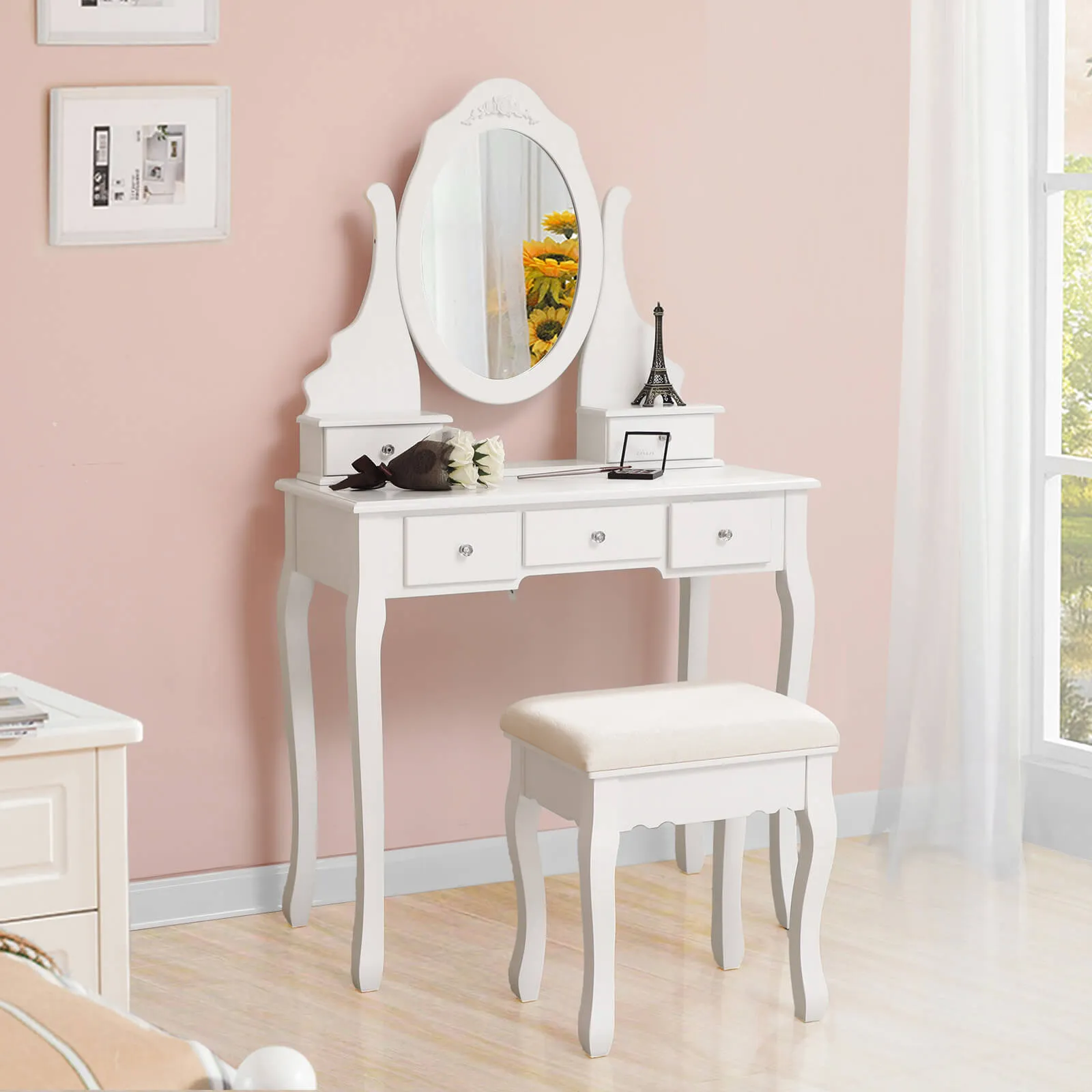 Kleiner Kosmetiktisch mit Drehspiegel RDT09W 3 balduloftaslt Kleiner Kosmetiktisch mit Drehspiegel RDTW