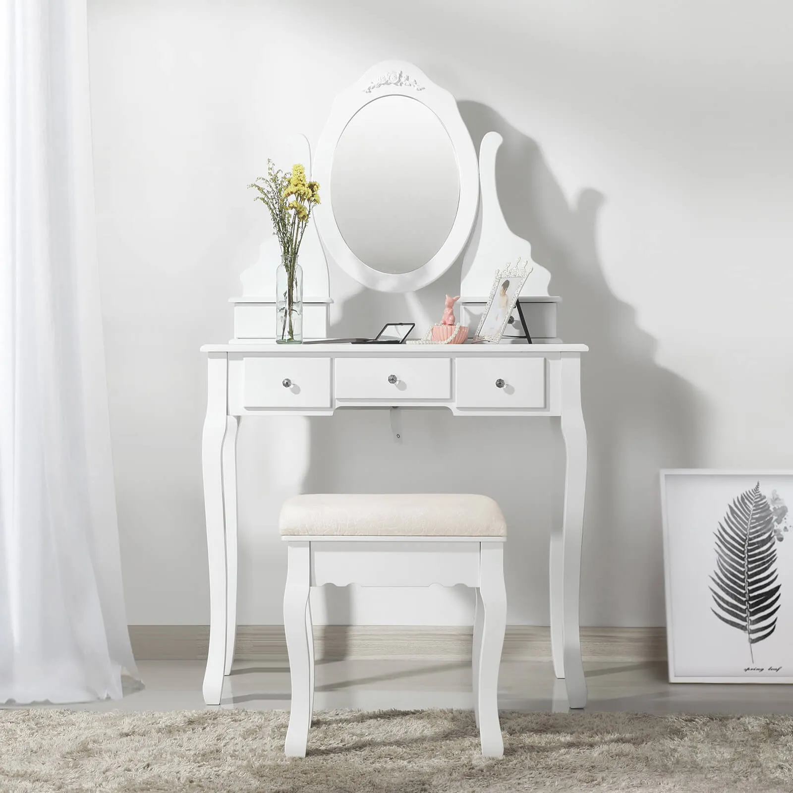 Kleiner Kosmetiktisch mit Drehspiegel RDT09W 4 balduloftaslt Kleiner Kosmetiktisch mit Drehspiegel RDTW