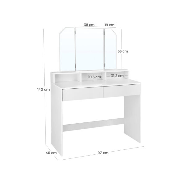 Kosmetinis staliukas baltas su atlenkiamu veidrodžiu 2 stalčiais 7
