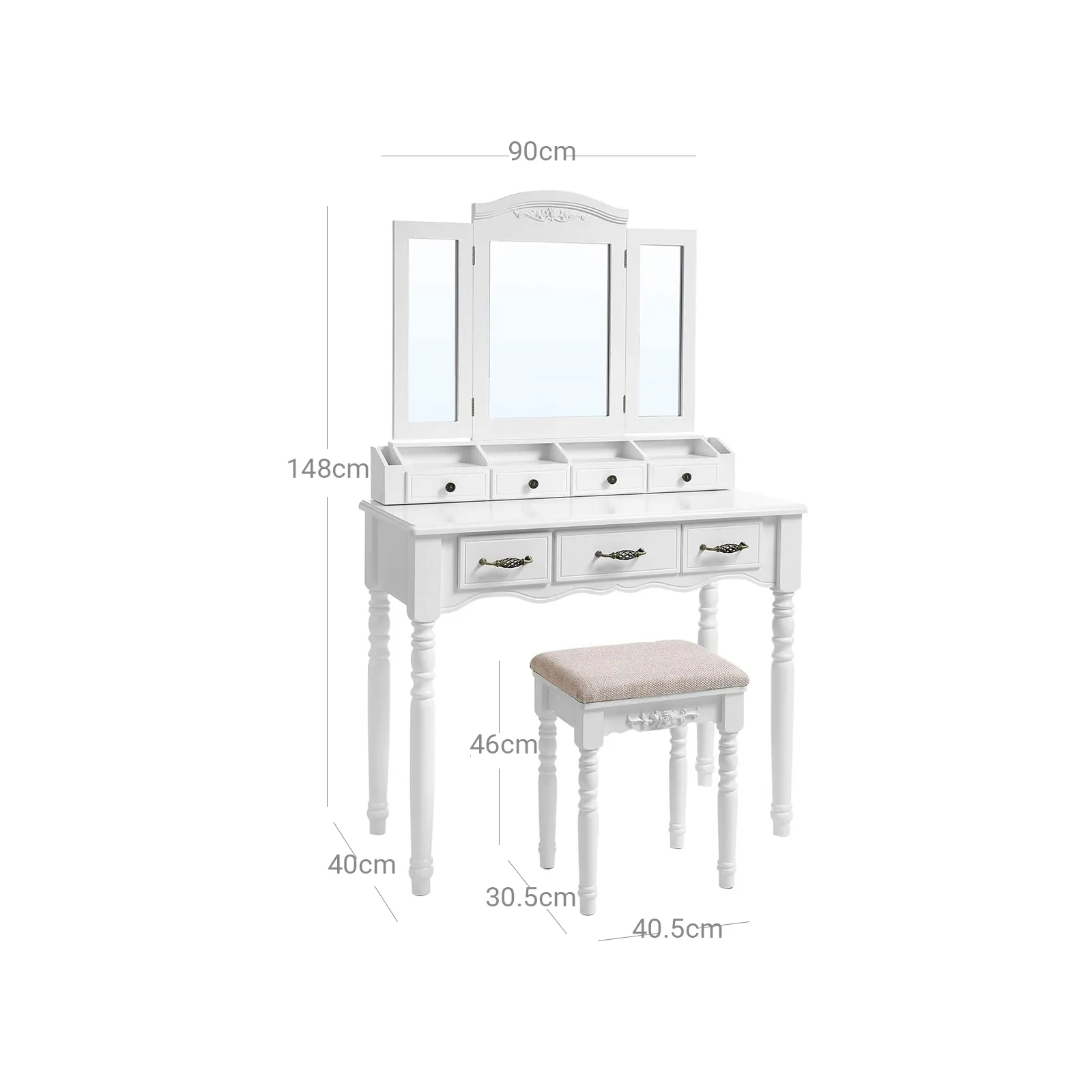 Schminktisch mit 7 Schubladen RDT60WT 7 balduloftaslt Schminktisch mit Schubladen RDTWT