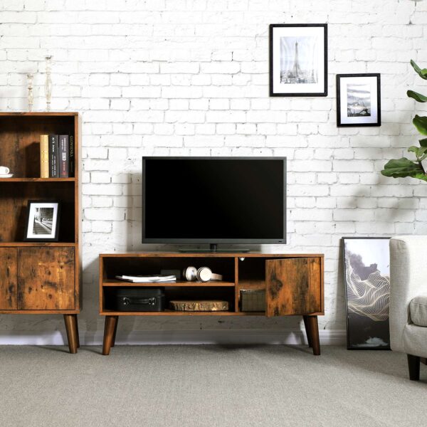 Modernus televizoriaus staliukas rudas su durelėmis ir stalčiu 110cm pločio 3