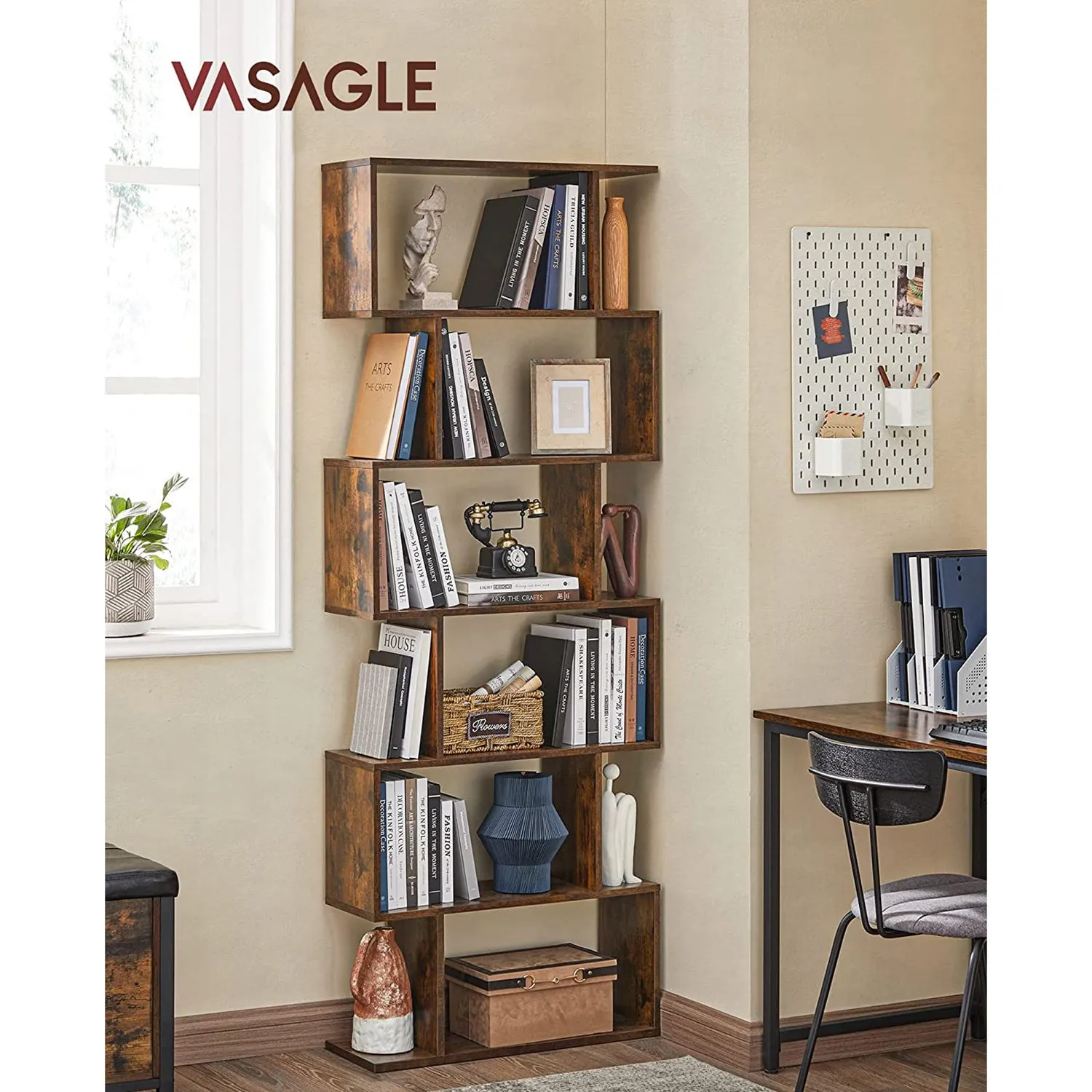LBC61BX 2 balduloftaslt Pastatoma knygų lentyna Zigzag 6 skyrių vintažinė ruda Akcija