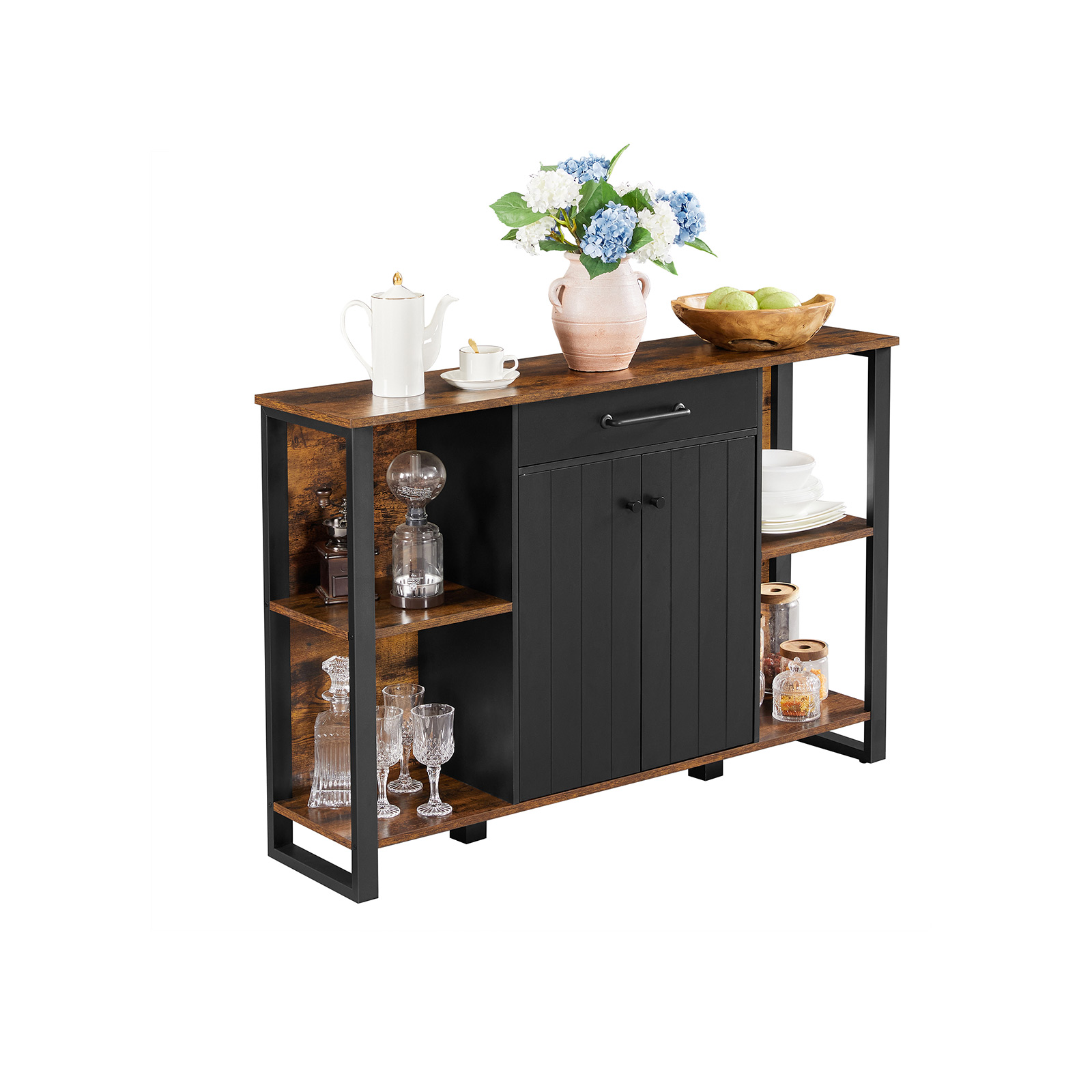 Pramoninio stiliaus virtuvės spintelė indauja su stalčiumi rudos-juodos spalvos 6