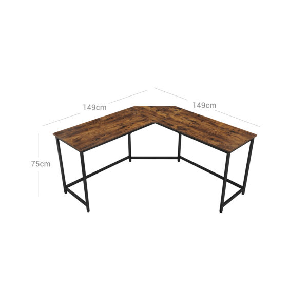 Rašomasis stalas kampinis L formos rudas su juodu plieno rėmu 7