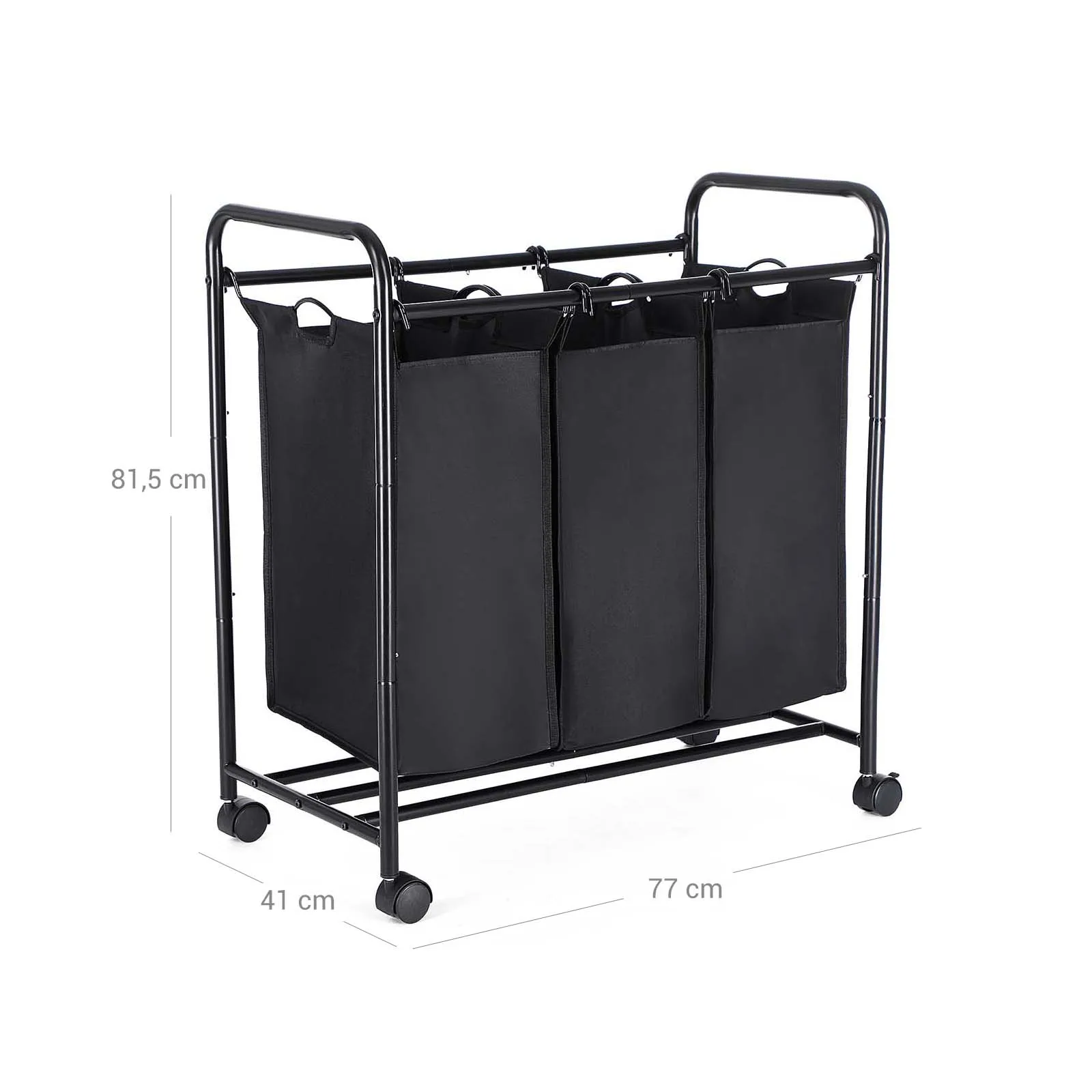 Skalbinių krepšys su 3 nuimamomis dalimis 4 ratukais Removable Bags Laundry Cart LSFB