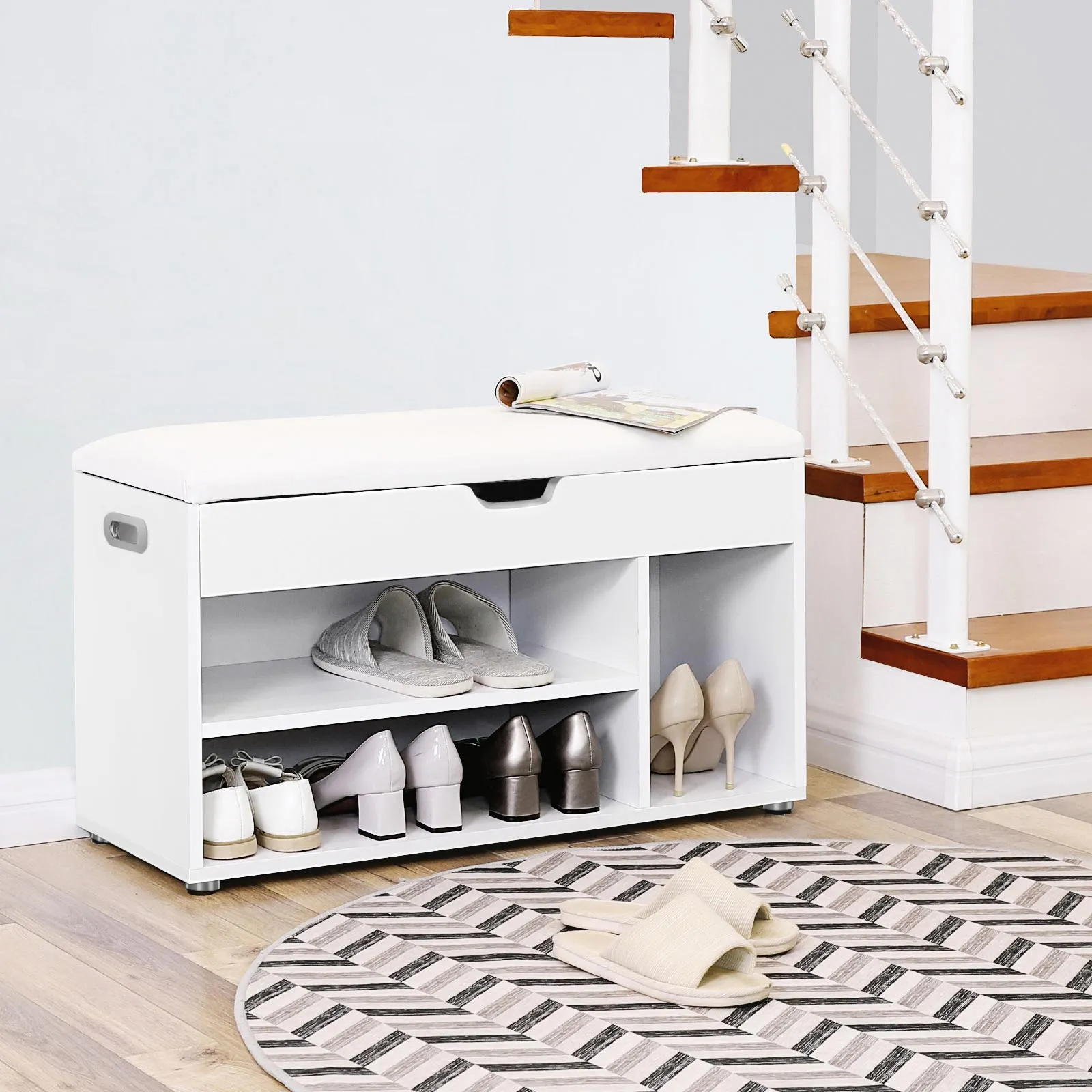 Gepolsterte Schuhbank 3 Faecher Weiss LHS30W 4 balduloftaslt Gepolsterte Schuhbank Faecher Weiss LHSW