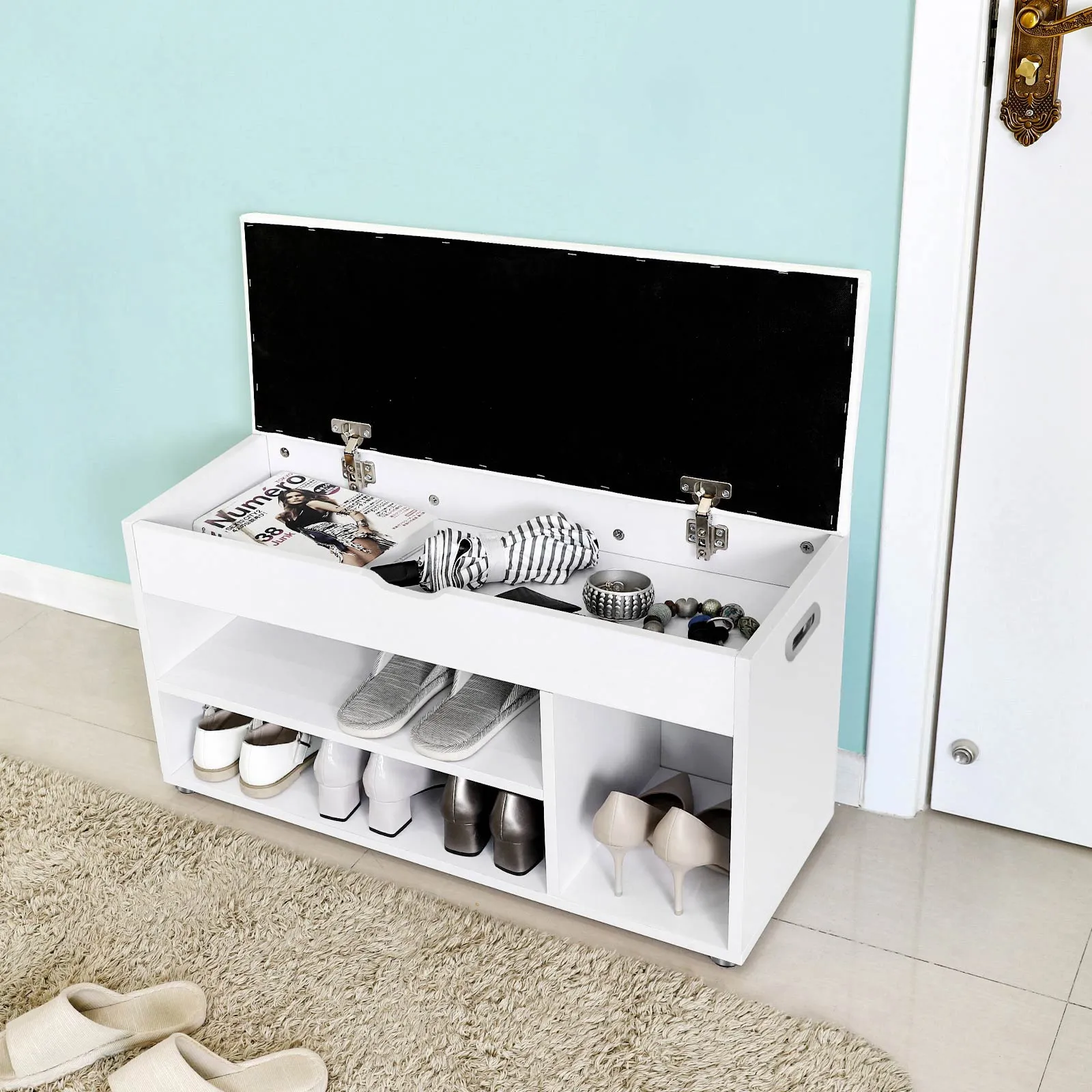 Gepolsterte Schuhbank 3 Faecher Weiss LHS30W 5 balduloftaslt Gepolsterte Schuhbank Faecher Weiss LHSW