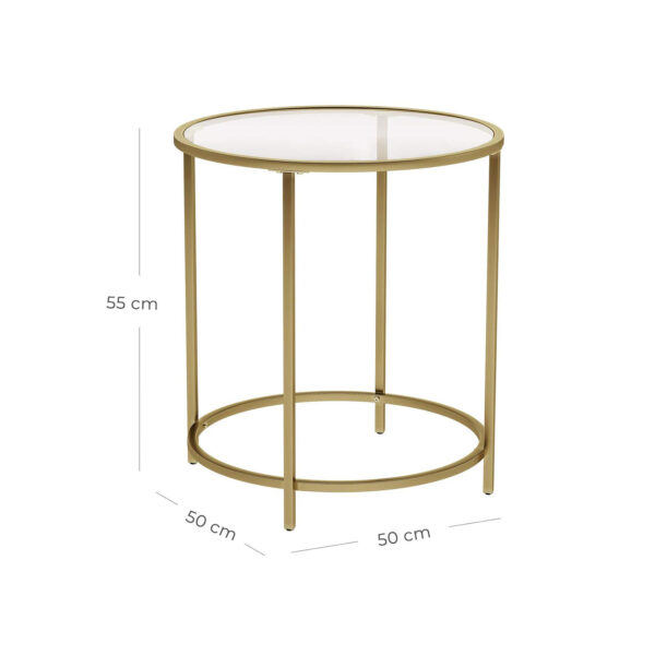 Stiklinis apvalus kavos staliukas aukso spalvos rėmu kompaktiškas 7