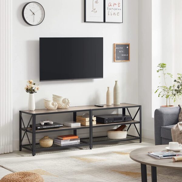 Televizoriaus staliukas pilkai smėlinės spalvos juodo plieno rėmu 3