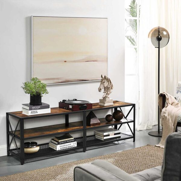Televizoriaus staliukas rudos spalvos su juodo plieno rėmu 160cm pločio 3
