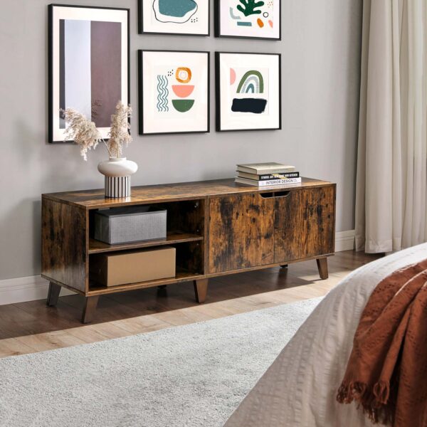 Vintažinis TV staliukas su lentynomis ir durelėmis rudas 140cm pločio 3