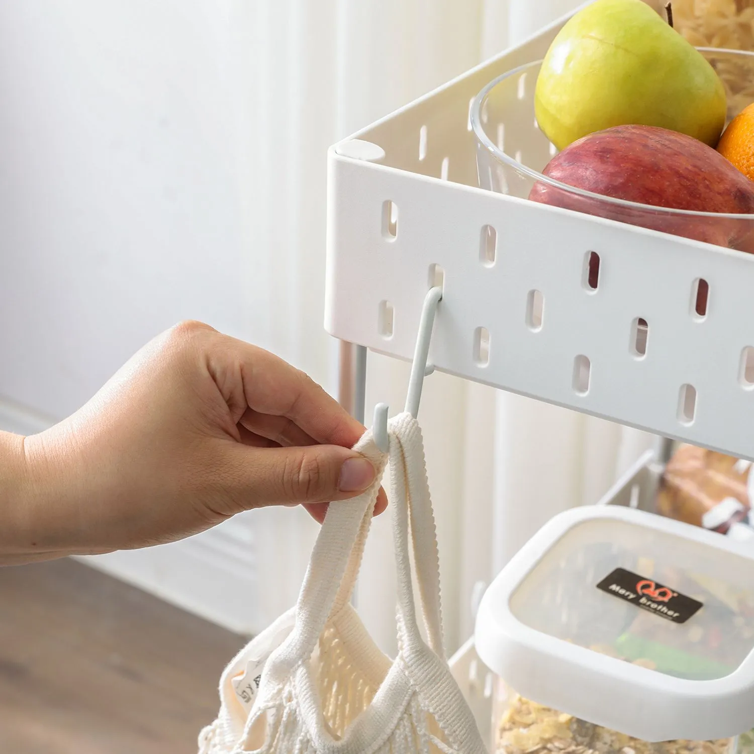Virtuvinis vežimėlis baltas plastikinis 3 lentynų Virtuvinis vežimėlis baltas plastikinis 3 lentynų Akcija