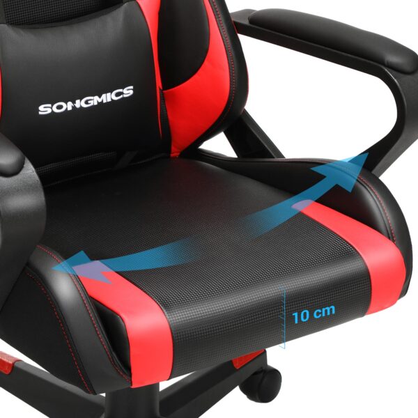 Žaidimų kėdė ergonominė juoda raudona PU oda 5