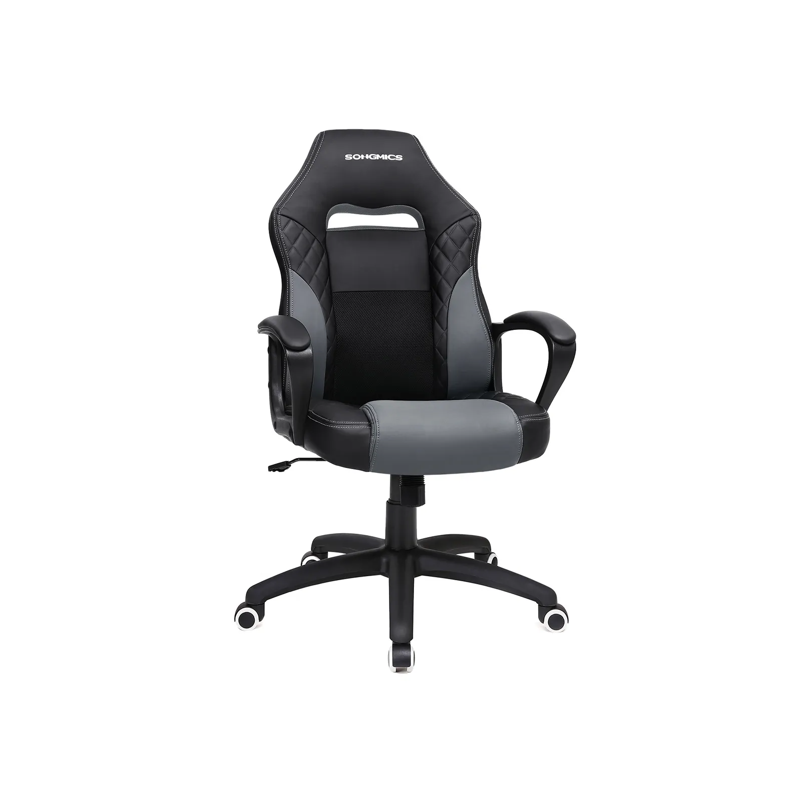 Žaidimų kėdė ergonominė PU oda juoda-pilka iki 150kg zaidimu kede ergonomine pu oda juoda pilka iki kg