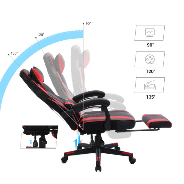 Žaidimų kėdė juoda raudona ergonominė su atrama kojoms 5