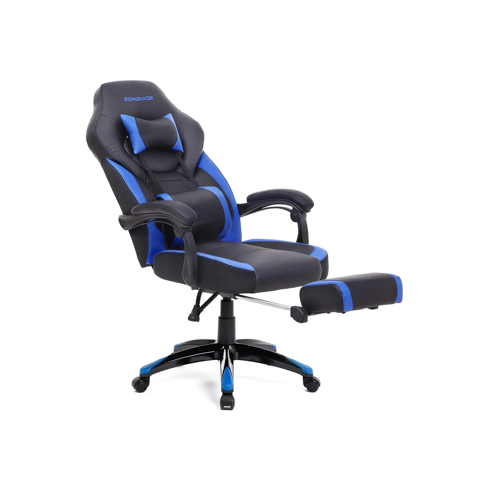 OBG77BU 2 balduloftaslt Žaidimų kėdė su atrama kojoms juoda mėlyna PU oda ergonominė Biuras