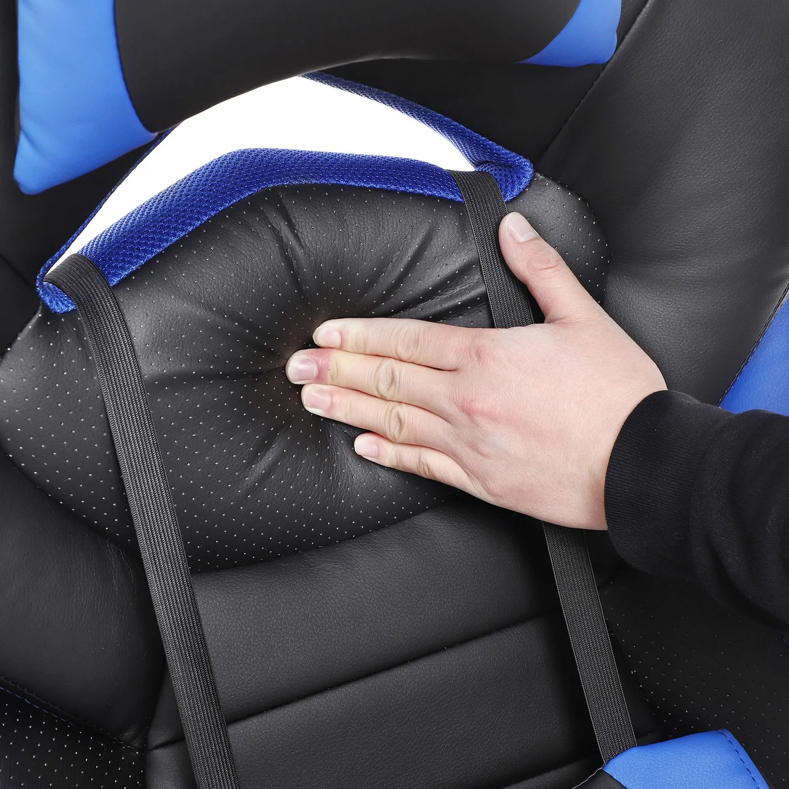 OBG77BU 4 balduloftaslt Žaidimų kėdė su atrama kojoms juoda mėlyna PU oda ergonominė Biuras