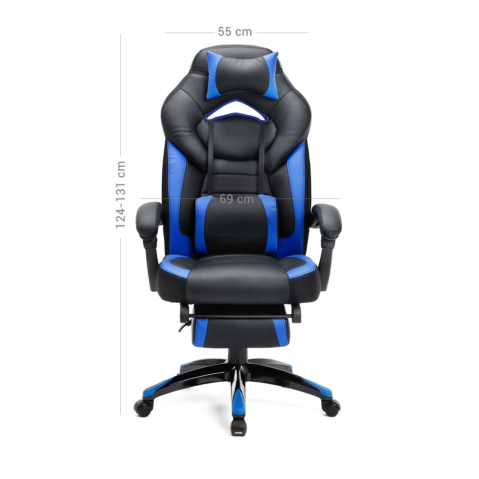 OBG77BU 6 balduloftaslt Žaidimų kėdė su atrama kojoms juoda mėlyna PU oda ergonominė Biuras