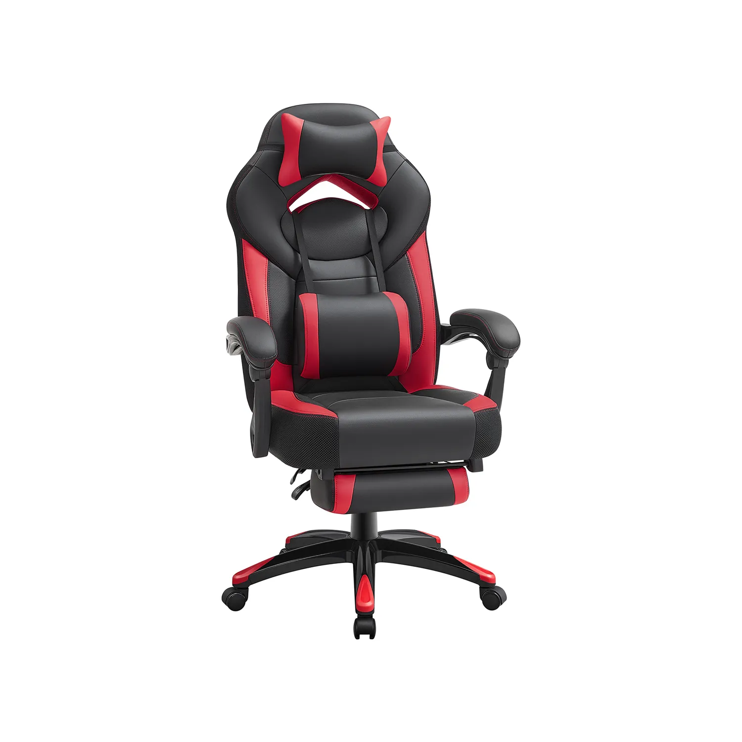 Žaidimų kėdė su atrama nugarai ir kojoms PU oda juoda raudona iki 150kg zaidimu kede su atrama nugarai ir kojoms pu oda juoda raudona iki kg