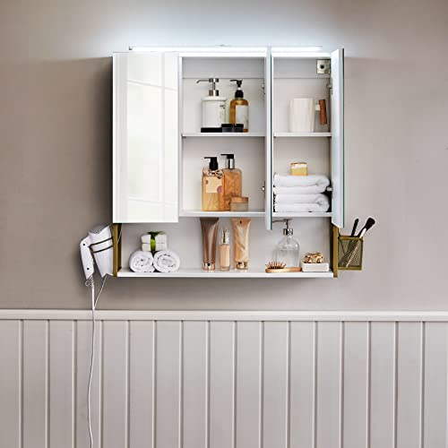 Pakabinama vonios spintelė su veidrodžiu apšvietimu aukso spalvos 70 cm pločio 4