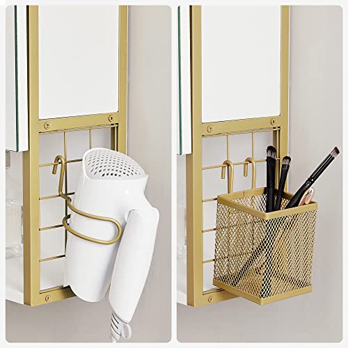 Pakabinama vonios spintelė su veidrodžiu apšvietimu aukso spalvos 70 cm pločio 7