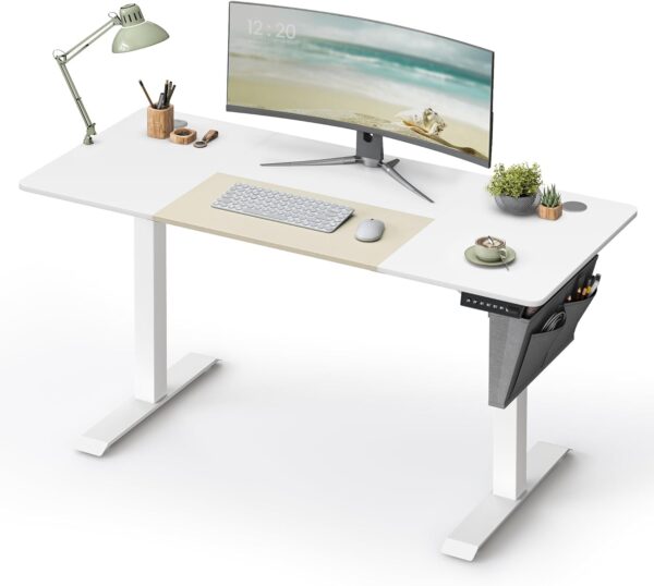 Pakeliamas biuro stalas baltas kreminis su automatiniu pakėlimo mechanizmu tylus