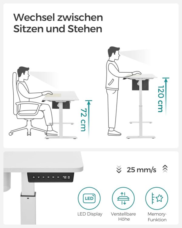 Pakeliamas biuro stalas baltas kreminis su automatiniu pakėlimo mechanizmu tylus 4