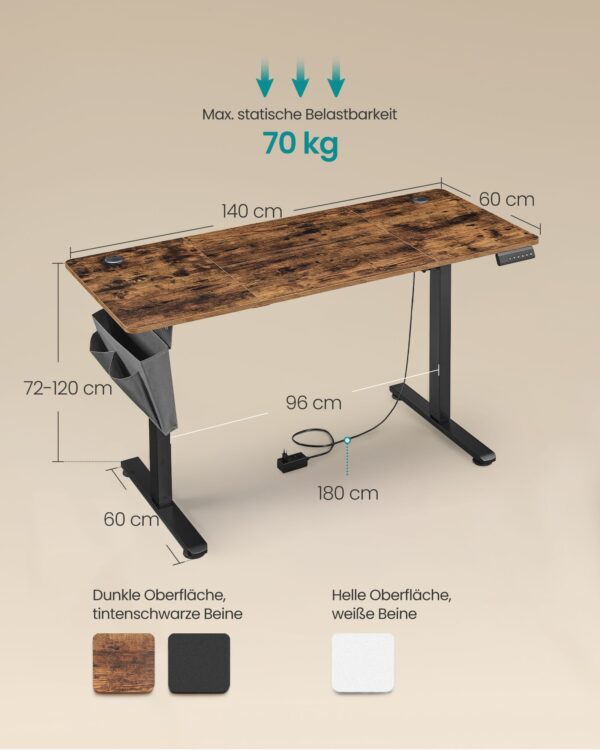 Pakeliamas automatinis biuro stalas vintažinis rudas 60x140cm 5