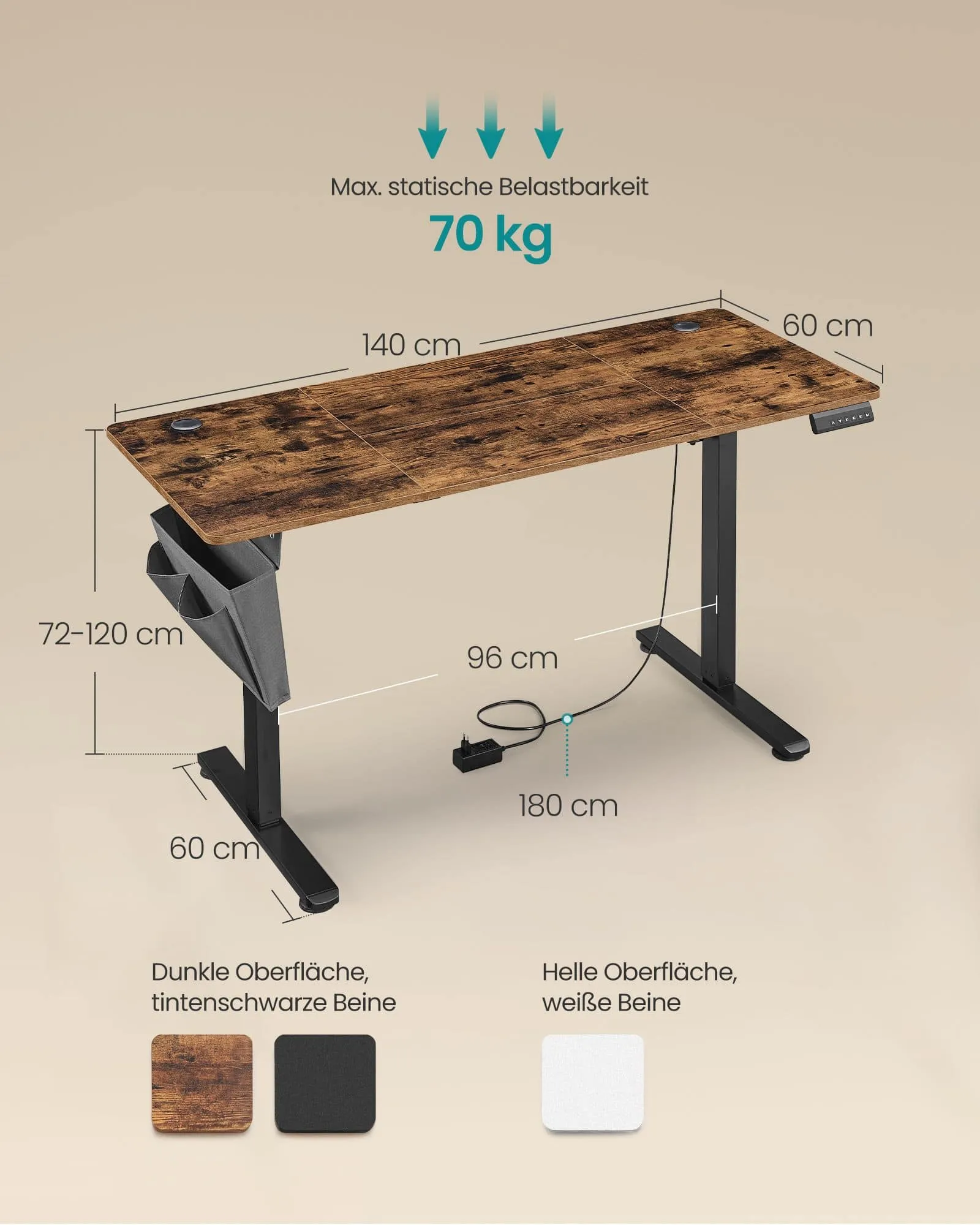 Pakeliamas automatinis biuro stalas vintažinis rudas 60x140cm Pakeliamas automatinis biuro stalas vintažinis rudas 60x140cm Akcija
