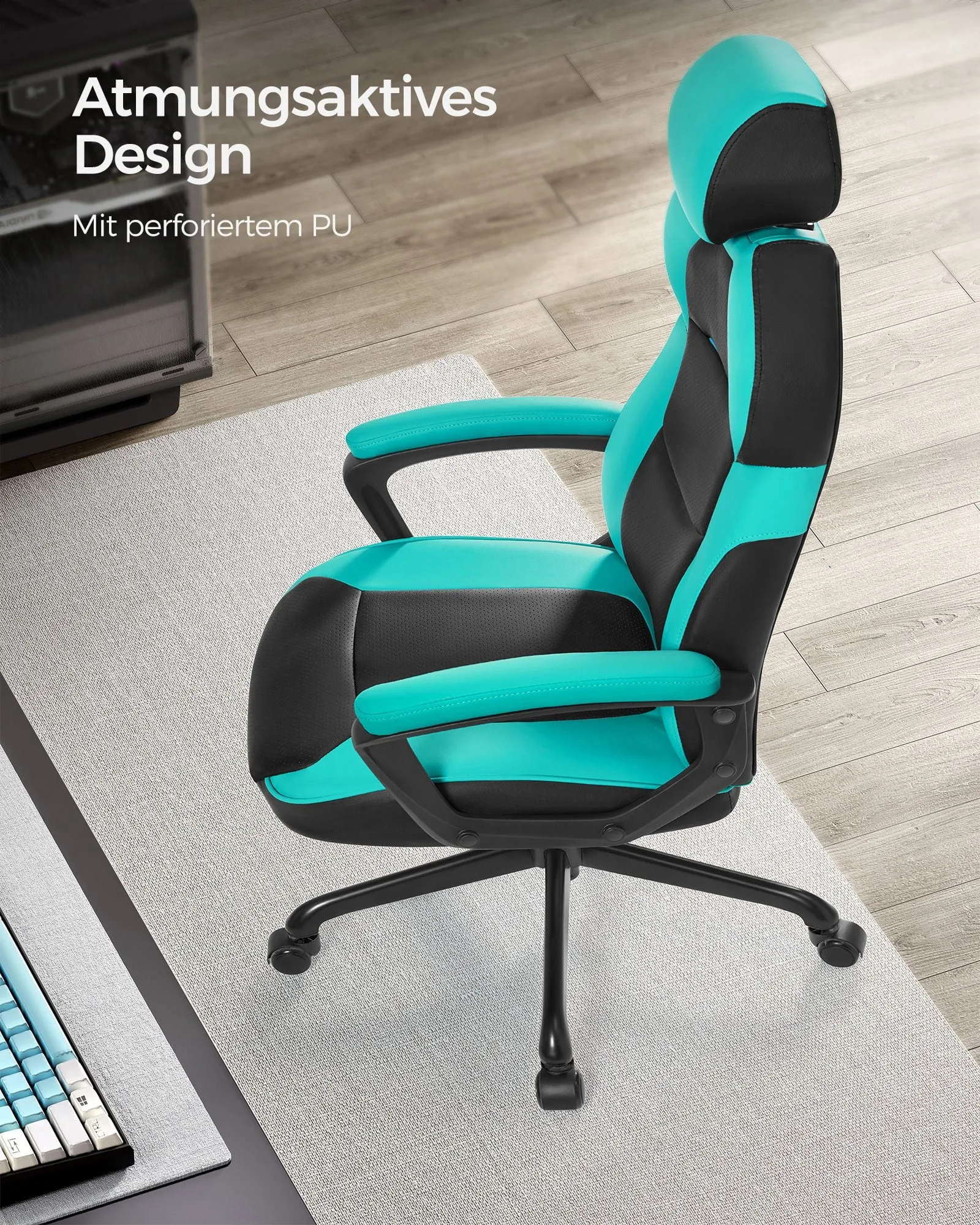 Biuro kėdė ryškios mėlynos spalvos ergonomiška iki 150kg Biuro kėdė ryškios mėlynos spalvos ergonomiška iki 150kg Akcija