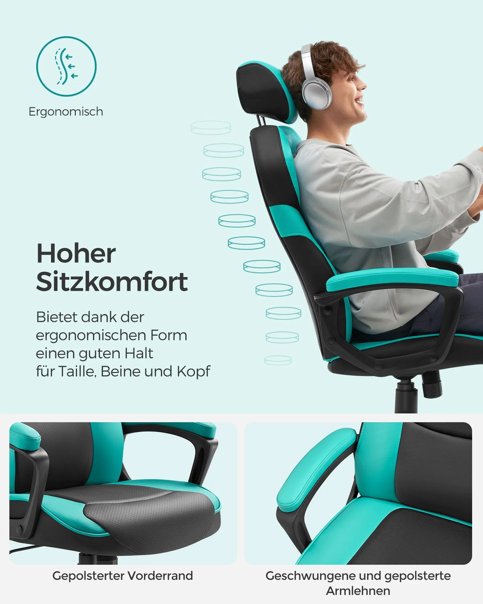 Biuro kėdė ryškios mėlynos spalvos ergonomiška iki 150kg Biuro kėdė ryškios mėlynos spalvos ergonomiška iki 150kg Akcija
